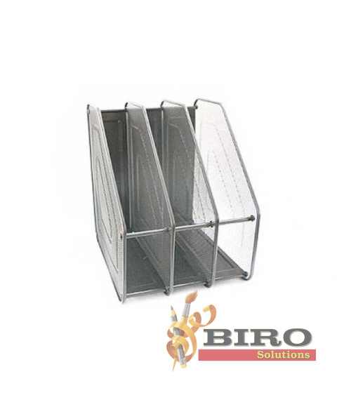 Tavă pentru hîrtie verticală, 3 secții, din metal tip plasă, argintie
